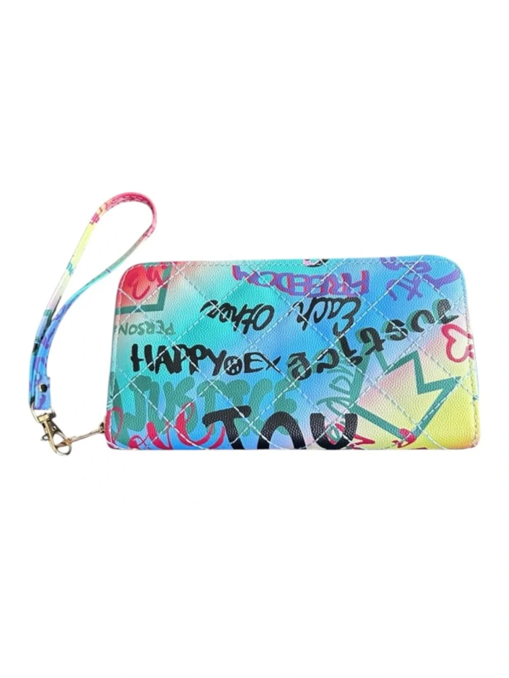 NWOT Colorful Graffiti Print Zip Around Wallet Wristlet Clutch Organizer